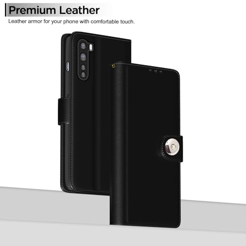 Image of Pikkme Flip Cover Leather Finish | Inside TPU with Card Pockets | Wallet Stand and Shock Proof | Complete Protection Button Flip Case for Oneplus Nord (2020) (Black)