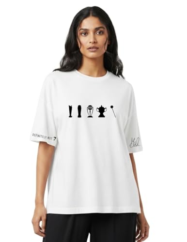 Image of Trophy Collector Oversized T-Shirt for Women | Cricket Fan Graphic Tee | Premium Cotton | White & Black | S-XXL