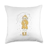 Girl With Umbrella And Raincoat Rain Anime Weather Throw Pillow