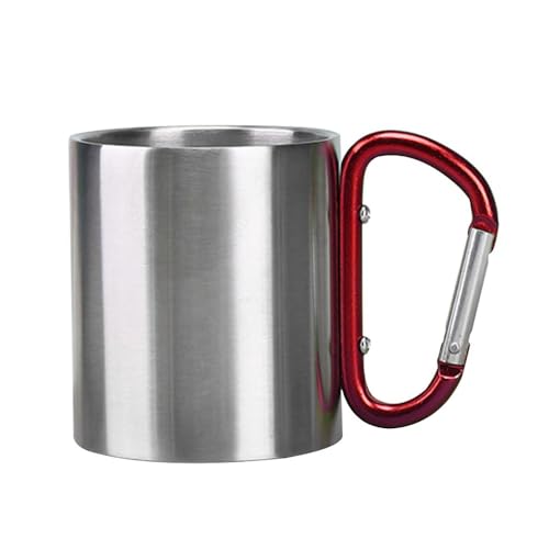 MiOYOOW Stainless Steel Carabiner Mug, Double-Walled Portable Metal Cup for Outdoor Camping Travel (300ML)