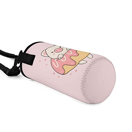 COEQINE Pink Pig Doughnut Print Cute Water Bottle Carrier Bag Adjustable Shoulder Strap for Kids Adult Hiking Walking School Insulated Water Bottle Sling Holder Bag - Image 3