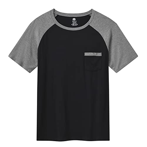 MoFiz Mens Pajama Set Pjs Sleepwear Nightwear Lightweight Quick Dry Soft Short Sleeve Summer Pjs Sleep Set With Pocket2