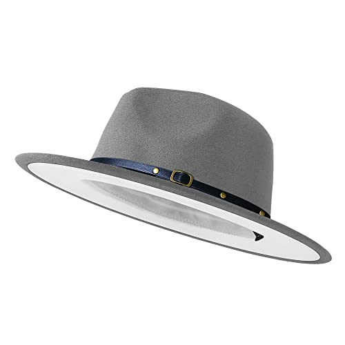 Image of Wide Brim Fedora Hats for Women Men Two Tone Dress Hat Felt Panama Hat in Two Audlt Size