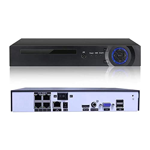 Xenocam 4CH PoE NVR 5MP H.265 Sicherheits-Netzwerk-Video-Recorder unterstützt bis zu 4 x 5MP/4MP/3MP 1080P alle ONVIF IP-Kameras, Bewegungserkennung, E-Mail-Benachrichtigungen, USB-Backup Cover