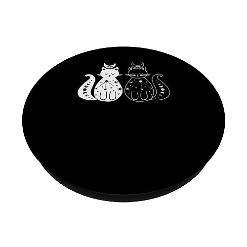Cat Moon Vintage Witchy Cat Celestial Enthusiasts PopSockets Swappable PopGrip, Black - Image 2
