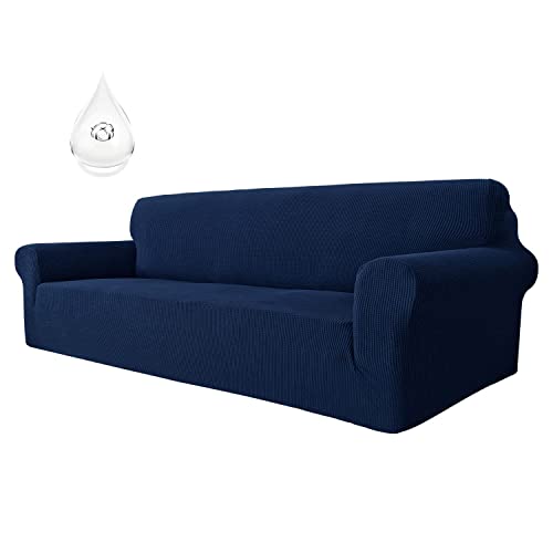 YSTYLE Elastica Funda de Sofá con Reposabrazos, Funda Sofa de Jacquard, Super Elástico Impermeable Cubre Sofa de Gato Antirayas Lavable (Azul Oscuro, 4 Plazas(233-293cm)) Cover