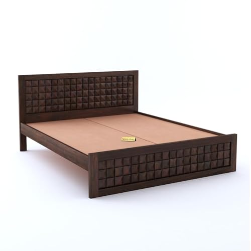 SONA ART & CRAFTS Diamond Solid Sheesham Wood Bed King Size Without Storage (78x72) with 2 Bedside Table, Double Bed King Size Cot for Bedroom (Walnut Finish)