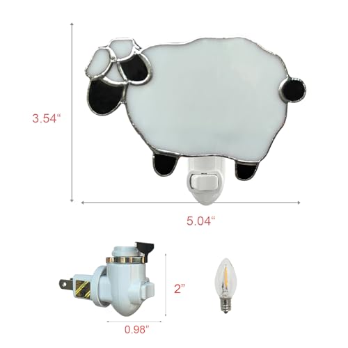 Image of CHEZBABY Stained Glass Night Light Plug into Wall Lamp Decorative Accent Nightlight for Hallway Bedroom Bathroom Kitchen Home Decor(Sheep)