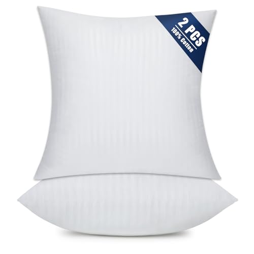 Throw Pillows Insert Set of 2, with 100% Cotton Cover, Bed and Couch (12x12 Inch (Pack of 2)-1CM Stripe)