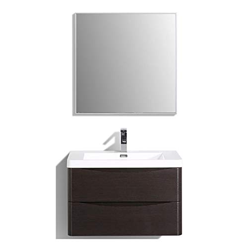 Eviva Smile 30 Inch Chestnut Wall Mount Modern Bathroom Vanity With White Integrated Acrylic Top #TOP21