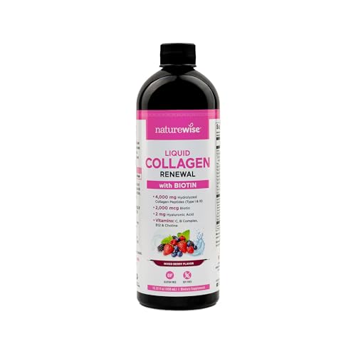 Image of NatureWise Hydrolyzed Liquid Collagen for Women & Men 4000mg - Multi Collagen Peptides + Biotin + Vitamin C + Vitamin B Complex & Hyaluronic Acid - Mixed Berry - 15.22 fl oz[45 Day Supply]