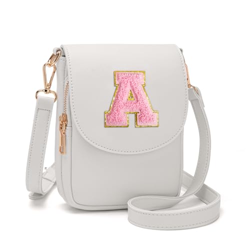 Image of Viverte Crossbody Purse for Teen Girls Small Initial Cell Phone Toddler Purse Leather Triple Compartment Crossbody Bags