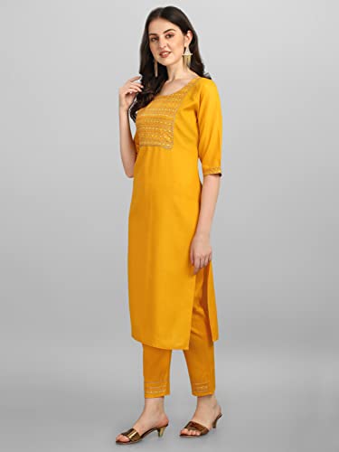 Image of VredeVogel Women Cotton Slub Straight Kurta Set With Pant and Net Embroidery Dupatta