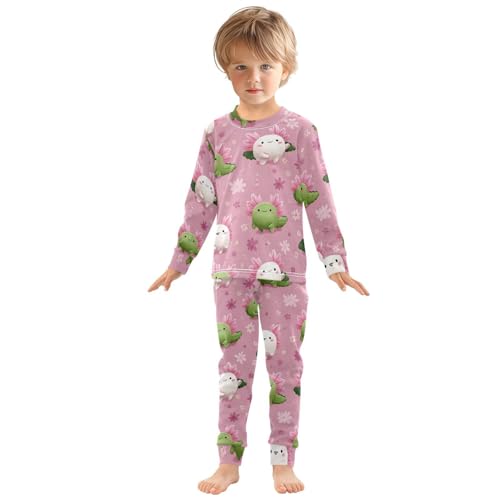 Pajama Sets Long Sleeve Cute Floral Axolotl Background Soft Comfy Sleepwear 2 Piece PJS 3-8T2