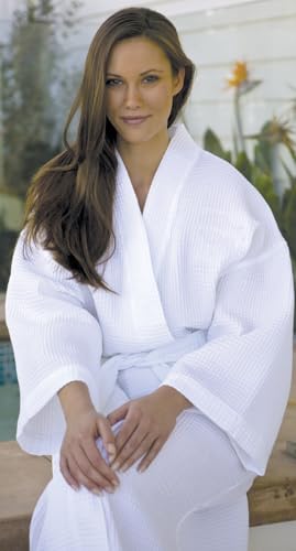 BY LORA Unisex Waffle Kimono Spa Robe – Lightweight, Breathable & Absorbent Cotton Bathrobe for Men & Women Pockets2