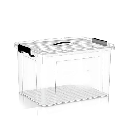 Image of Ash & Roh Plastic Storage Box /Bin /Container with Locking Lid - Sturdy and Versatile Home Organizer, Available in Multiple Size. (1, HEAVY TRANSPARENT, (MEDIUM-39 X 27 X 24CM))