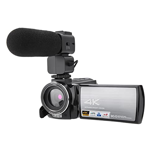 Cámara de Video 4K Videocámara Ultra HD 60FPS 30MP Cámara de Vlogging para Youtube Grabadora de Cámara con Zoom Digital 16X con Micrófono, WiFi 3.0in IPS HD Pantalla Táctil IR(con batería)