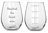 Reached the Finish Wine with Race Levels Stemless Glass, Runner Gift, Marathon, Half Marathon, 10K, 5K, Running Humor