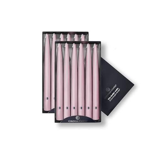Image of Colonial Candle Unscented Taper Candle, Handipt Collection, Persian Pink, 10 in, Pack of 12 - Up to 8 Hours Burn