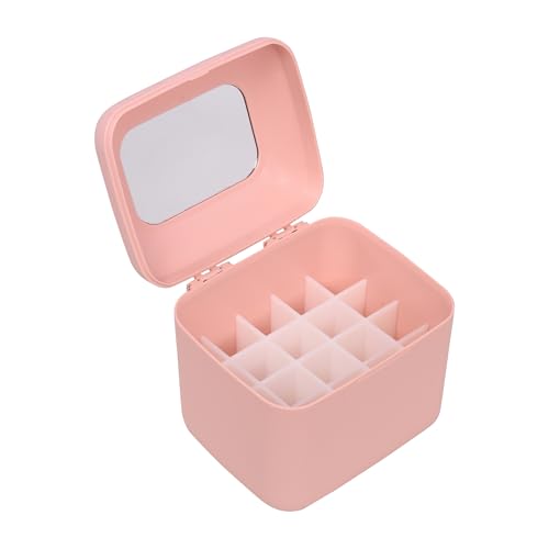 Image of METROWAVE Lipstick Organizer Box, 20 Grid Lipstick Box | Dust Proof Lid, Vanity Mirror | Suitable for Dressing Table, Wardrobe & Bathroom (Pink)