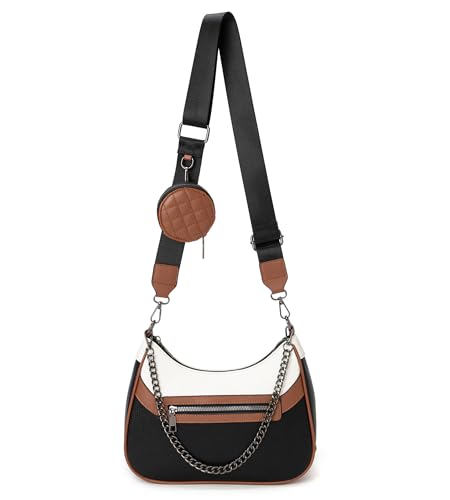 Image of myfriday Women PU Hobo Crossbody Bag, Coin Purse, 2 Straps Shoulder Purse | Anti-scratch PU, center divider, zipper pocket and coin pouch organize cosmetics, wallet and phone for commute or dates