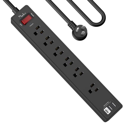 Image of 10Ft Power Strip Surge Protector - Nuetsa Extension Cord with 6 AC Outlets and 3 USB Ports for Home, Office, Dorm Essentials, 1680 Joules, ETL Listed, Black