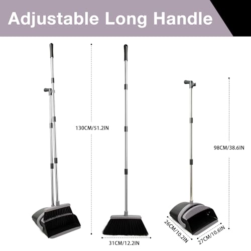 Image of Broom and Dustpan Set, Long Handle Lightweight Dustpans with Broom Combo for Home, Indoor&Outdoor Sweeping for Home Room Kitchen Office Lobby (Charcoal)
