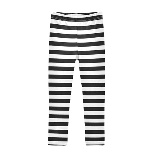 DOMIKING Black White Stripes Girl's Leggings Pants Kids' Yoga Pants Stretchy Tights Winter Kids Sweatpants 4 Years