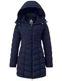 Picture of wantdo Women's Winter Coat Warm Padded Long Puffer Jacket Waterproof Soft Bubble Coat (Navy Blue,Large)