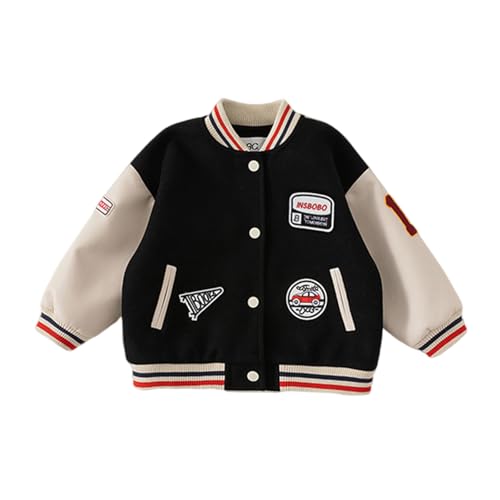 Kids Boys Girls Varsity Bomber Jacket, Toddler Letterman Lightweight Coat, Leather Sleeve Vintage Outerwear 2-7T2