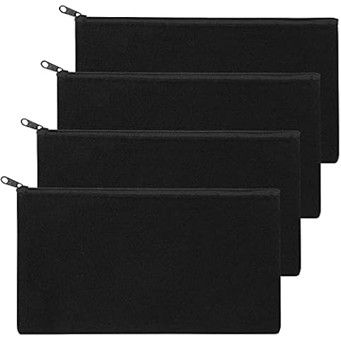 Pack of 16 DIY Blank Cloth Bag Zipper Fabric Pencil Case Pencil Case Small Canvas Cosmetic Bag Travel Toiletry Bag (Black) Cover