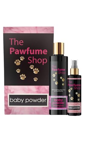 The Pawfume Shop - Talco para bebé, Set de Regalo - Spray de Perfume Premium para Perros 100 ml y champú 250 ml - Fresco, Limpio y Saludable - Suave con la Piel - Apto para Todas Las Razas y tamaños