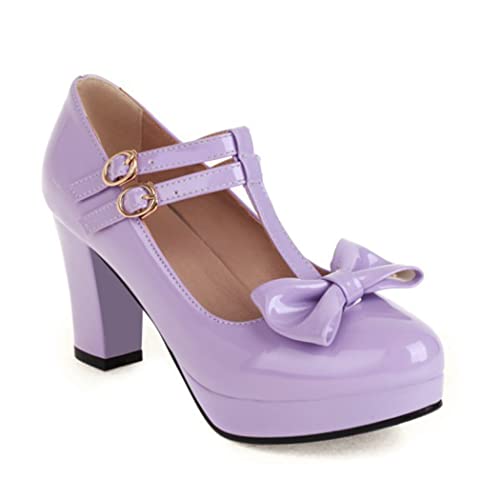 DEERBUNNY Women's T-Strap Pumps Block Heel Mary Jane Shoes Double Buckle Platform Princess Wedding Party Dress Shoes