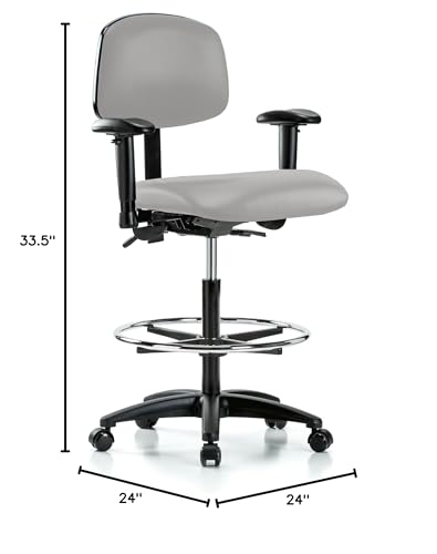 Image of Perch Multi-Task Office Chair with Adjustable Armrests and Foot Ring | High Bench Height 24-33.5 inch | Grey Vinyl