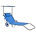 Chaise Longue de Jardin, Bains de Soleil Transat de Relaxation extérieur Chaise Longue Pliable avec auvent et Roues Acier Bleu