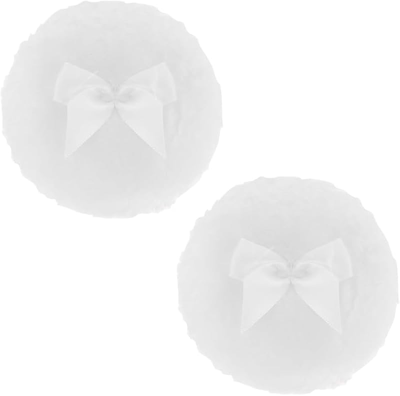 GSHLLO 2 Puffs para Pó de Veludo com Laço Branco, 10,16 cm