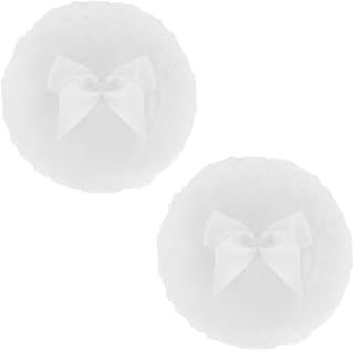 2 Pcs 4 Inch Large Fluffy Powder Puffs Ultra Soft Velour Powder Puffs Face Body Powder Puff Reusable Loose Powder Puff Washable Fuzzy Makeup Puff with Bowknot White