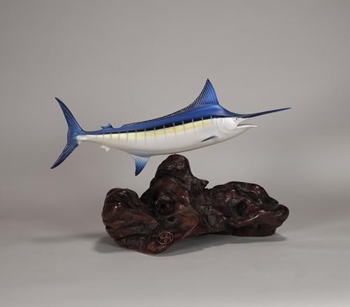 Marlin Sculpture by John Perry Airbrushed 10in Long on Polished Burlwood Base. Signed. New Version.