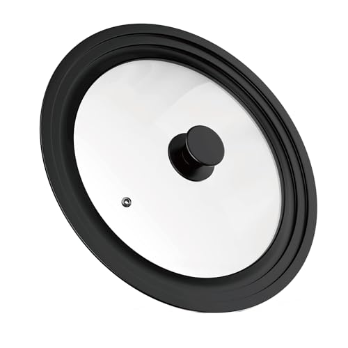 Universal Lid 6-12.5 Inch Tempered Glass Lid with Heat Resistant Silicone Rim for Pots Pans Skillets Dishwasher Safe Cookware Replacement Lid (11-12-12.5 inch)