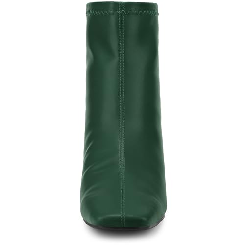 Allegra K Women's Square Toe Low Heel Dark Green Ankle Boots 5 M US