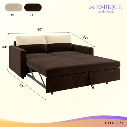 Image of SOCOZI Enrique 2 Seater Sofa Cum Bed | Soft Velvet Suede Fabric | Modern Convertible Design | Plush Comfort Seating for Living Room (Dark Brown)