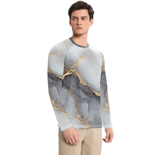 Marble White Gray Men's UPF 50+ Swim Shirts Quick Drying Comfort Sun Shirt for Men Long Sleeve Summer3