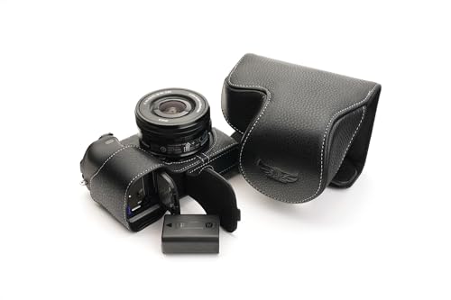 Housse en cuir Sony A6400 anti-rayures, protection fait main noire