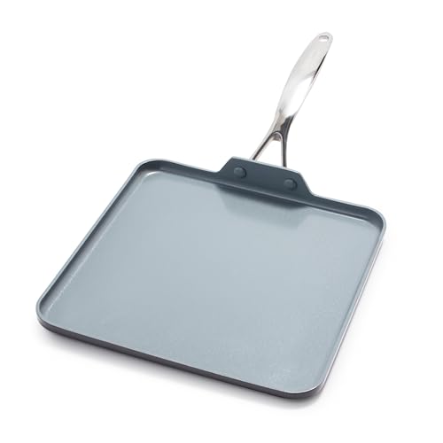 GreenPan Valencia Pro Harteloxierte Gesunde Keramik Antihaft 28 cm Quadratische Grillpfanne, PFAS-frei, Induktion, Spülmaschinenfest, Backofenfest, Grau