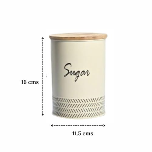 Image of JISCOVERY Airtight Tea & Sugar Container Set of 2| Metal Storage Canister with Wooden Lid for Kitchen| Storage Box for Kitchen Counter Top| 1300 ML| Ivory