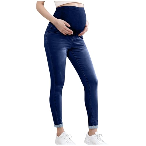 Maternity Jeans for Short Women Petite Maternity Jeans Stretch Comfy Skinny Denim Pants Pregnancy Over Belly Stretch Loose Fit with Pockets for Everyday Dark Blue