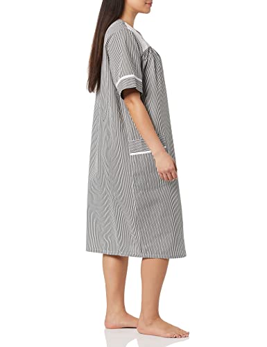 Image of AmeriMark Women Calf-Length Snap Front Knit Duster House Coat Robe - Loose-Fitting Plush Bathrobe - Short Sleeve Bath Robe