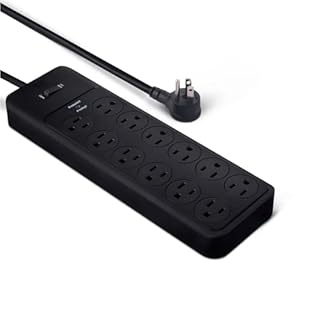 Amazon Basics 12-Outlet Surge Protector Power Strip, 4000 Joules, 8ft Extension Cord, Rectangle, for Home, Office, Gaming Room, Black