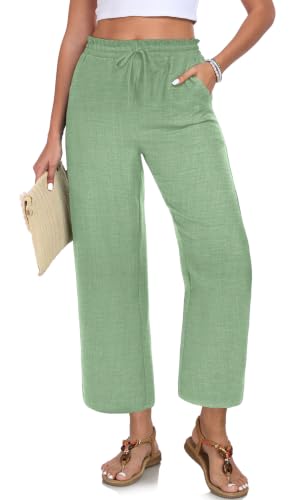Image of EDUWU Women Casual Pants Loose High Waist Cropped Palazzo Beach Pants Summer Outfits 2026 Trendy