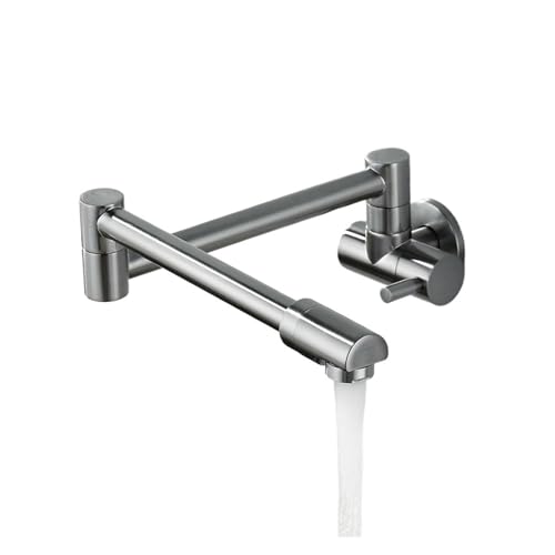 Grifo de cocina plegable montado en la pared con llenado ollas, grifo fregadero un solo orificio agua fría, caño giratorio, cromado, negro cepillado